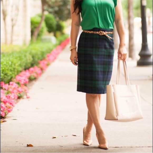 J.Crew Factory Wool Blend The Pencil Skirt Blue Black Green Tartan Plaid Size 6 - Picture 1 of 13